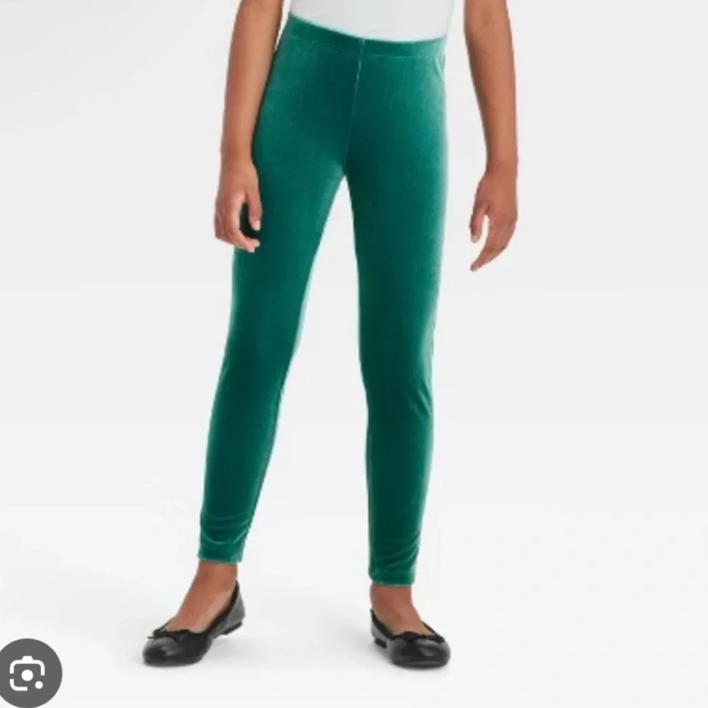 Cat & Jack Girls Green Velvet Leggings Size L 10/12 Holiday Pants